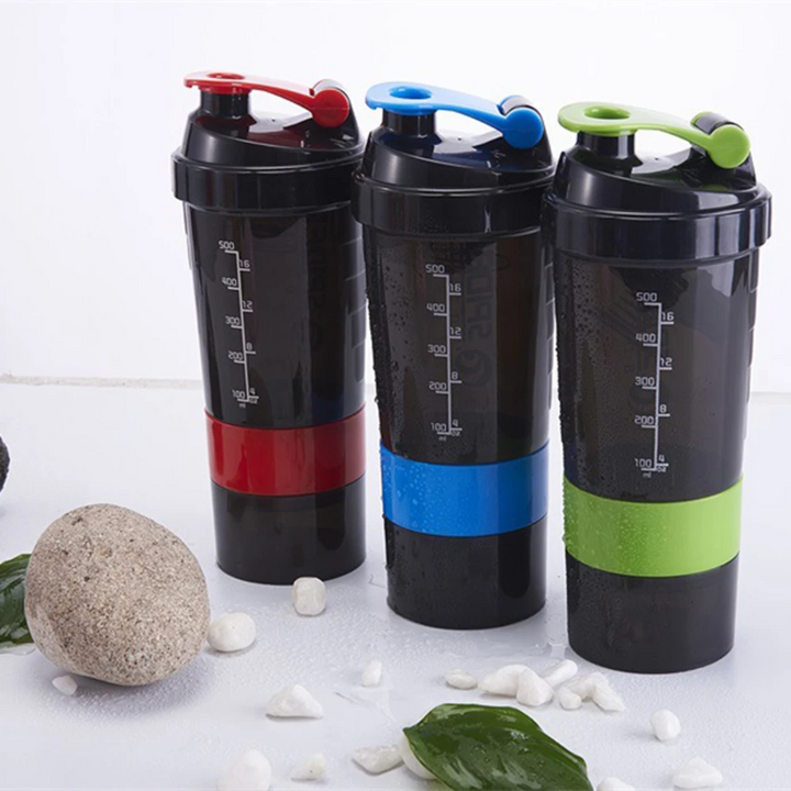 Premium 500ML Portable Protein Powder Shaker Bottle – High Capacity Sports Blender with Powder Case – Plastic Water Cup for Gym & Fitness – Modern, Leak-Proof Design