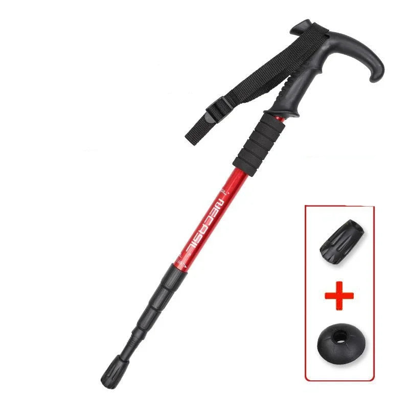 Premium Portable Folding Trekking Pole – Lightweight Alloy Shaft, Carbon Tungsten Steel Tip, Adjustable T-Handle, 4-Section 