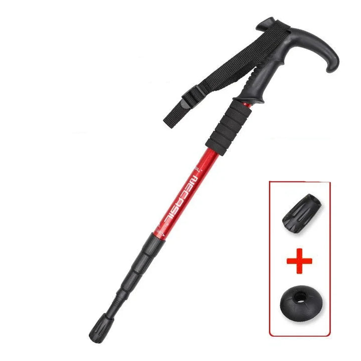 Premium Portable Folding Trekking Pole – Lightweight Alloy Shaft, Carbon Tungsten Steel Tip, Adjustable T-Handle, 4-Section 