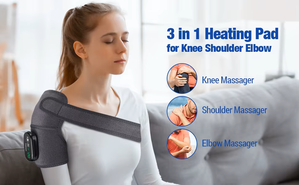 Premium Electrically Heated Shoulder Pads - USB Charging, 3 Heating Levels, 5000mAh Battery, Vibration Massage Device for Pain Relief and Muscle Relaxation