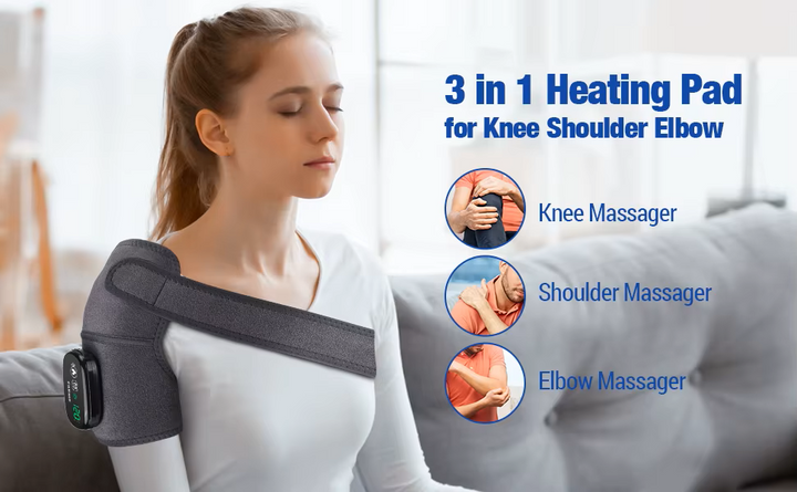Premium Electrically Heated Shoulder Pads - USB Charging, 3 Heating Levels, 5000mAh Battery, Vibration Massage Device for Pain Relief and Muscle Relaxation