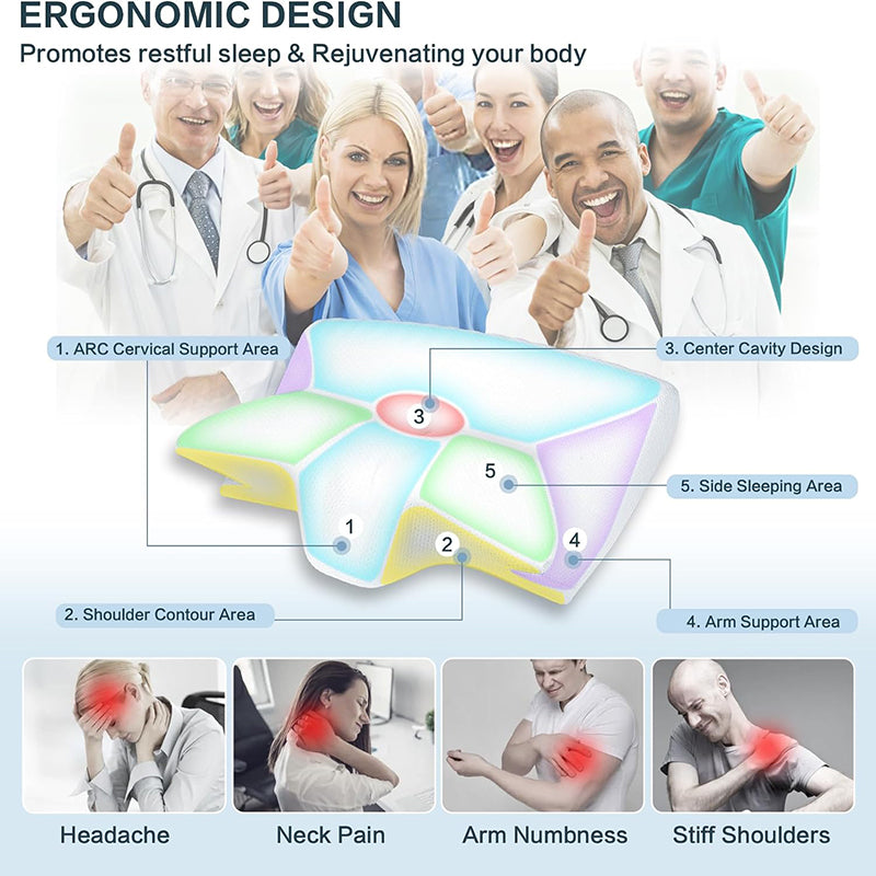 Premium Memory Foam Cervical Pillow – 2-in-1 Ergonomic Contour Neck Pillow for Pain Relief – Orthopedic Support Pillow for 