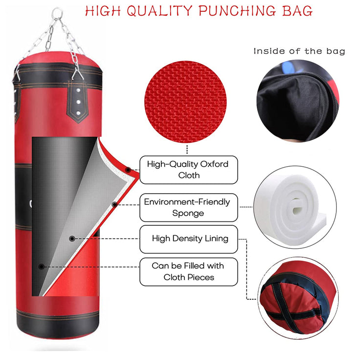 Premium Heavy Punching Sandbag – Durable Boxing Bag with Metal Chain Hook – Kick, Karate, Taekwondo Training – Includes  