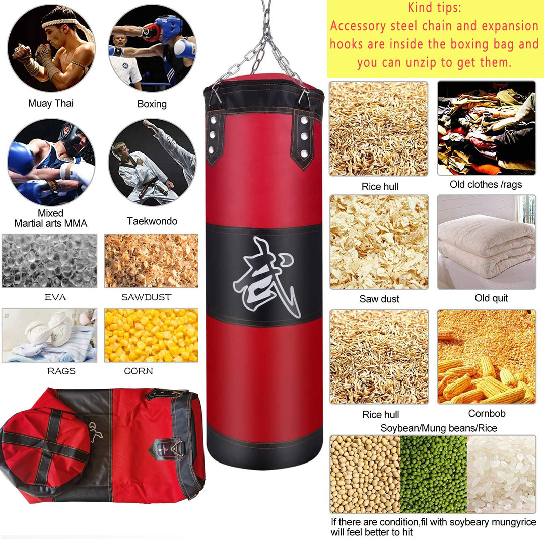 Premium Heavy Punching Sandbag – Durable Boxing Bag with Metal Chain Hook – Kick, Karate, Taekwondo Training – Includes  