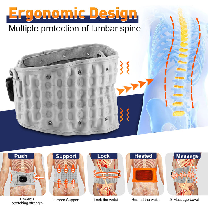 Premium Inflatable Back Support Belt with Heating & Vibration Massage – Pain Relief, Lumbar Traction, Red Light Therapy,