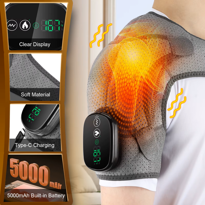 Premium Electrically Heated Shoulder Pads - USB Charging, 3 Heating Levels, 5000mAh Battery, Vibration Massage Device for Pain Relief and Muscle Relaxation