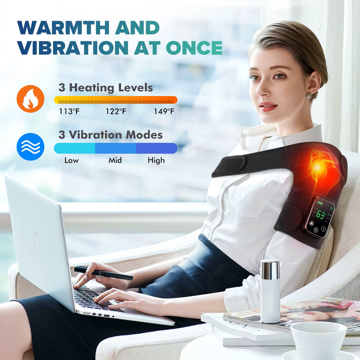 Premium Electrically Heated Shoulder Pads - USB Charging, 3 Heating Levels, 5000mAh Battery, Vibration Massage Device for Pain Relief and Muscle Relaxation