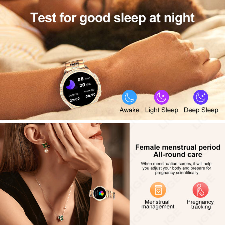 Premium Fashion Smartwatch for Women, 1.04" AMOLED Screen, Bluetooth Call, Metal Body, IP68 Waterproof, Heart Rate, Music 