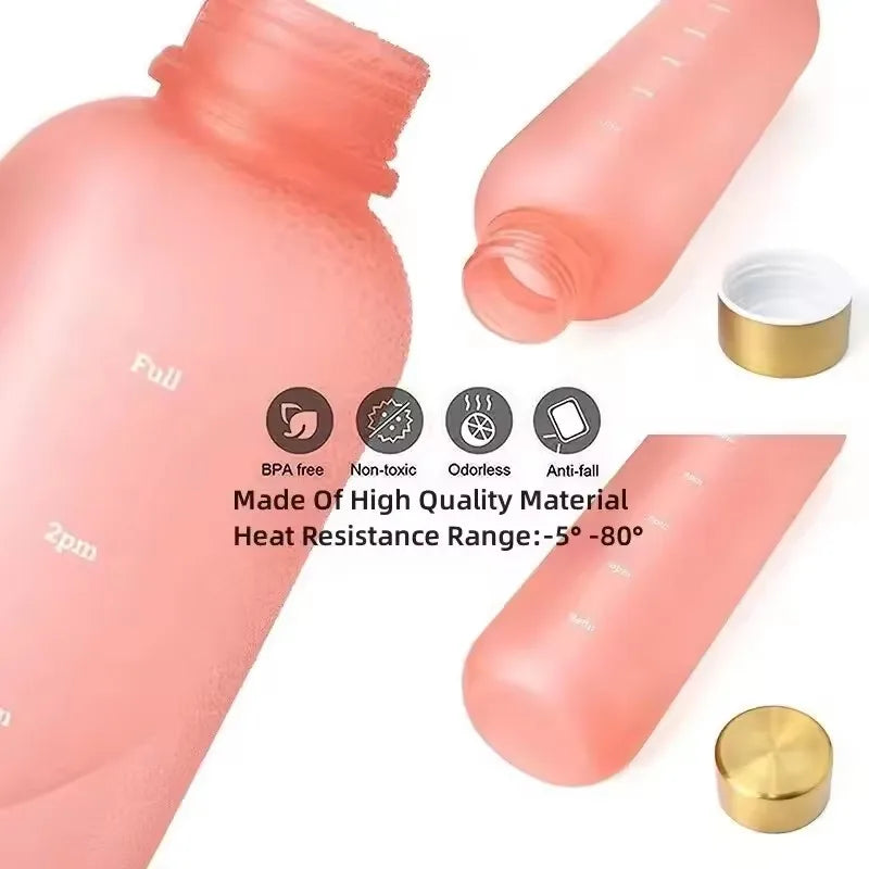 Premium 1L Motivational Water Bottle with Time Marker - BPA-Free, Leakproof Frosted Plastic, 32oz Reusable Sports and Fitness