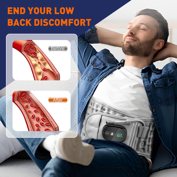 Premium Inflatable Back Support Belt with Heating & Vibration Massage – Pain Relief, Lumbar Traction, Red Light Therapy,